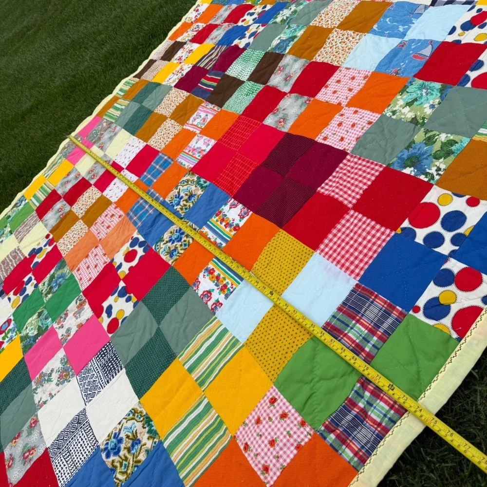 A+ Vintage Handmade Patchwork Quilt Multi Color Scrap Block Cottagecore 89x75